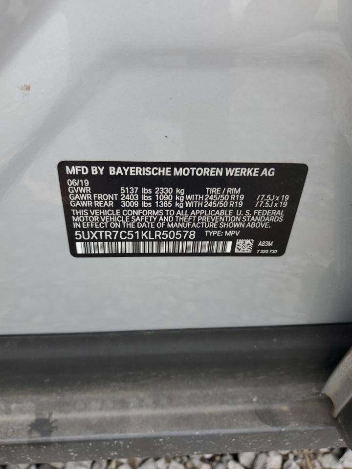 2019 BMW X3 Sdrive30I VIN: 5UXTR7C51KLR50578 Lot: 66483765