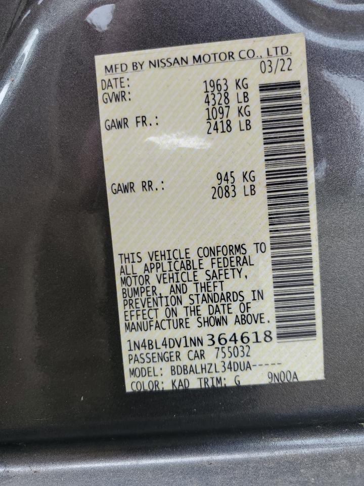 2022 Nissan Altima Sv VIN: 1N4BL4DV1NN364618 Lot: 69642635