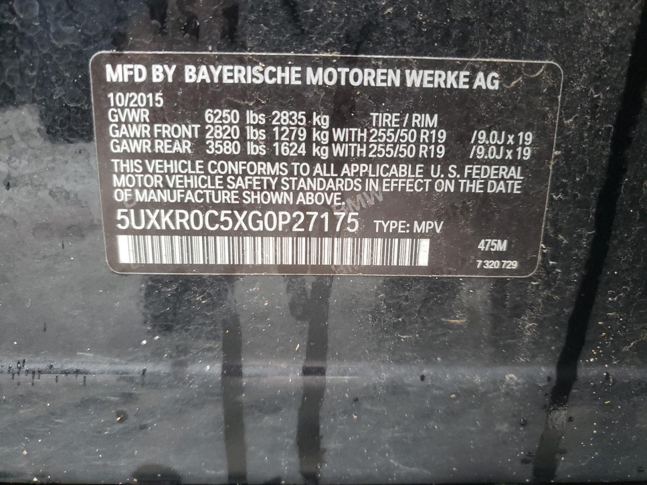 2016 BMW X5 xDrive35I VIN: 5UXKR0C5XG0P27175 Lot: 68291645