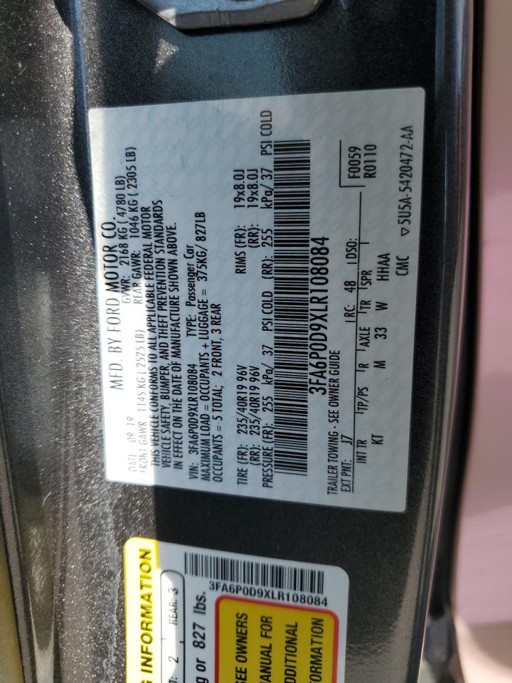 2020 Ford Fusion Titanium VIN: 3FA6P0D9XLR108084 Lot: 68155675
