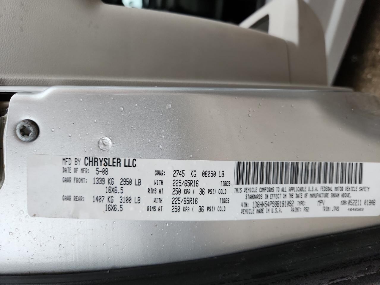 2008 Dodge Grand Caravan Sxt VIN: 1D8HN54P98B181092 Lot: 68957315