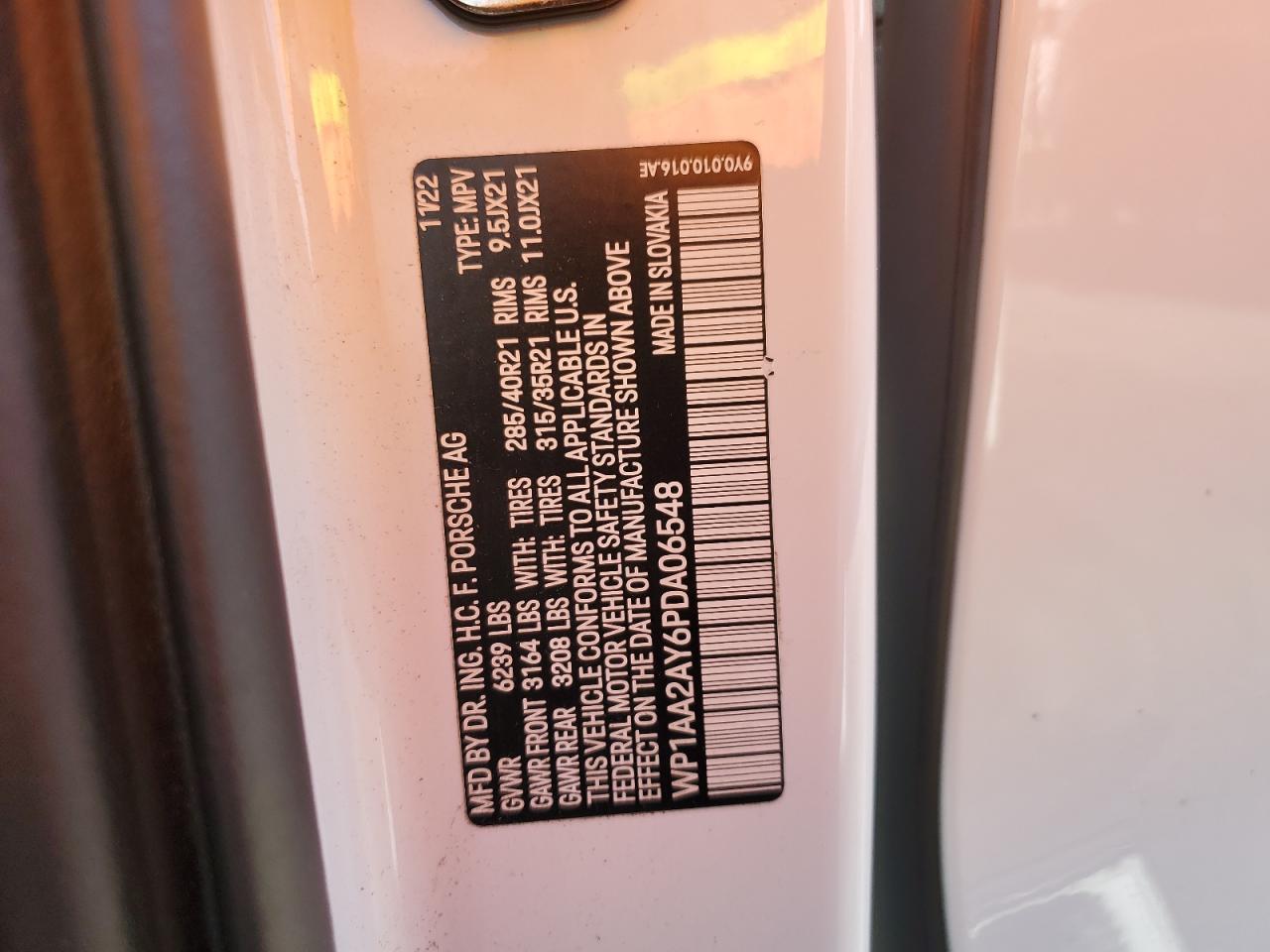 2023 Porsche Cayenne Base VIN: WP1AA2AY6PDA06548 Lot: 70330025