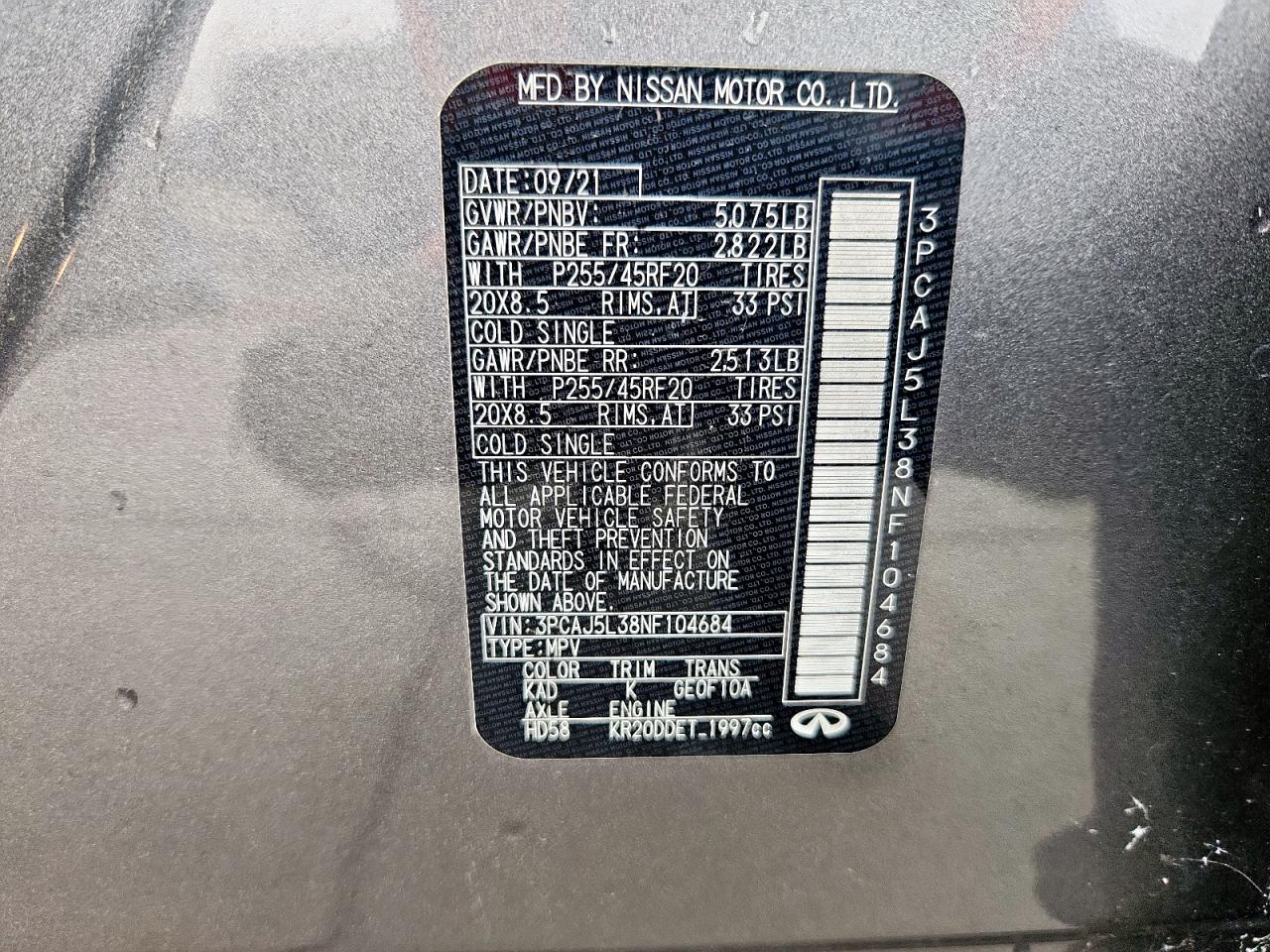 2022 Infiniti Qx55 Sensory VIN: 3PCAJ5L38NF104684 Lot: 70169775