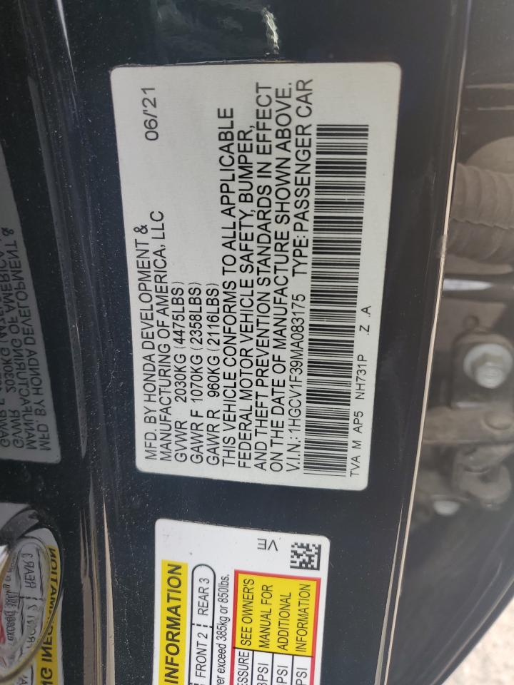 2021 Honda Accord Sport VIN: 1HGCV1F39MA083175 Lot: 68672135