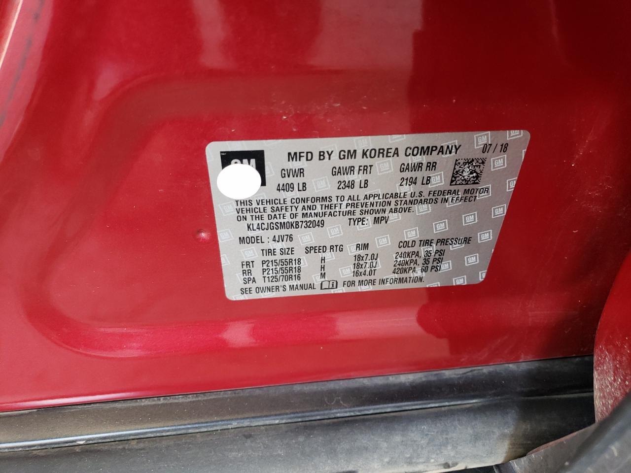 2019 Buick Encore Essence VIN: KL4CJGSM0KB732049 Lot: 70205365