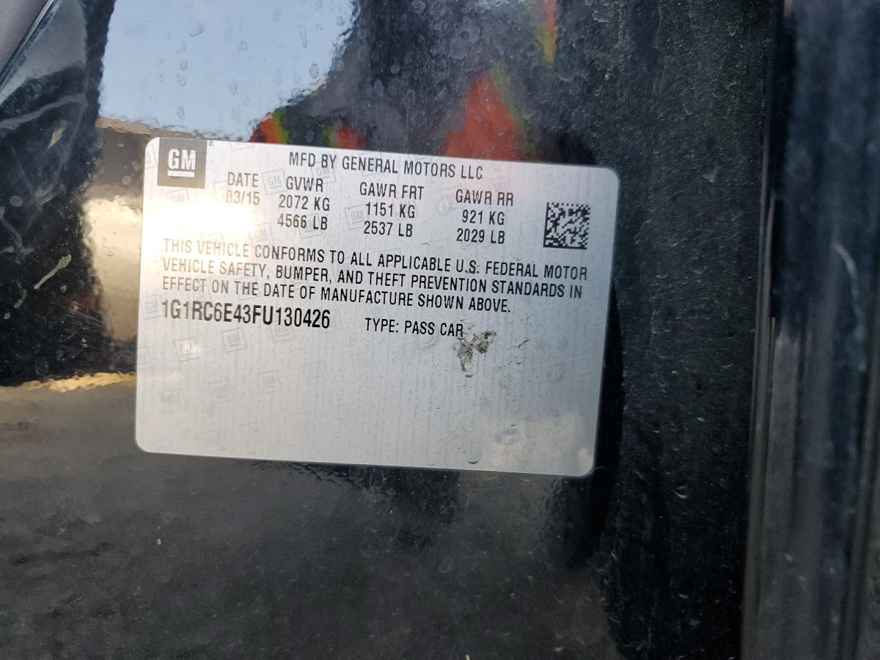 2015 Chevrolet Volt VIN: 1G1RC6E43FU130426 Lot: 70153795