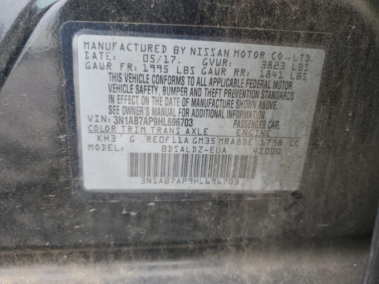 2017 Nissan Sentra S VIN: 3N1AB7AP9HL696703 Lot: 70695825