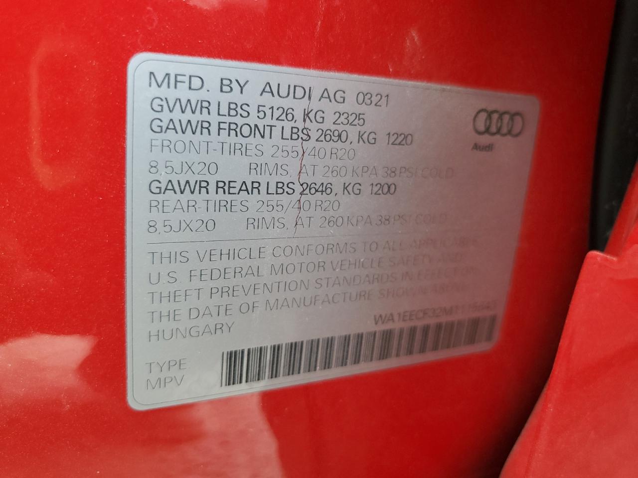 2021 Audi Q3 Premium Plus S Line 45 VIN: WA1EECF32M1115543 Lot: 71450145