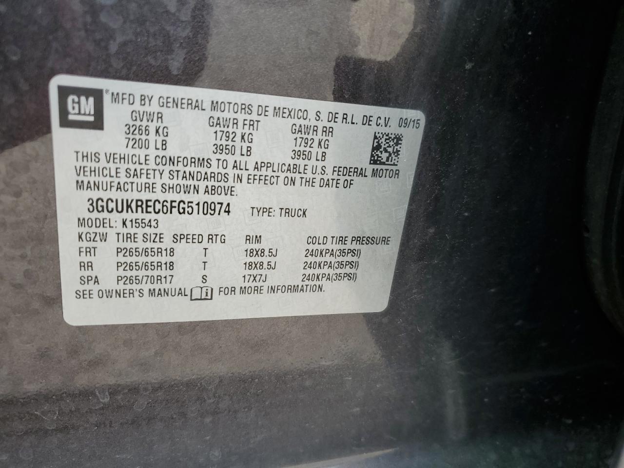 2015 Chevrolet Silverado K1500 Lt VIN: 3GCUKREC6FG510974 Lot: 70394635