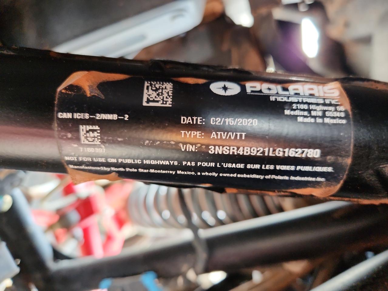 2020 Polaris Rzr Pro Xp 4 Premium VIN: 3NSR4B921LG162780 Lot: 70388705