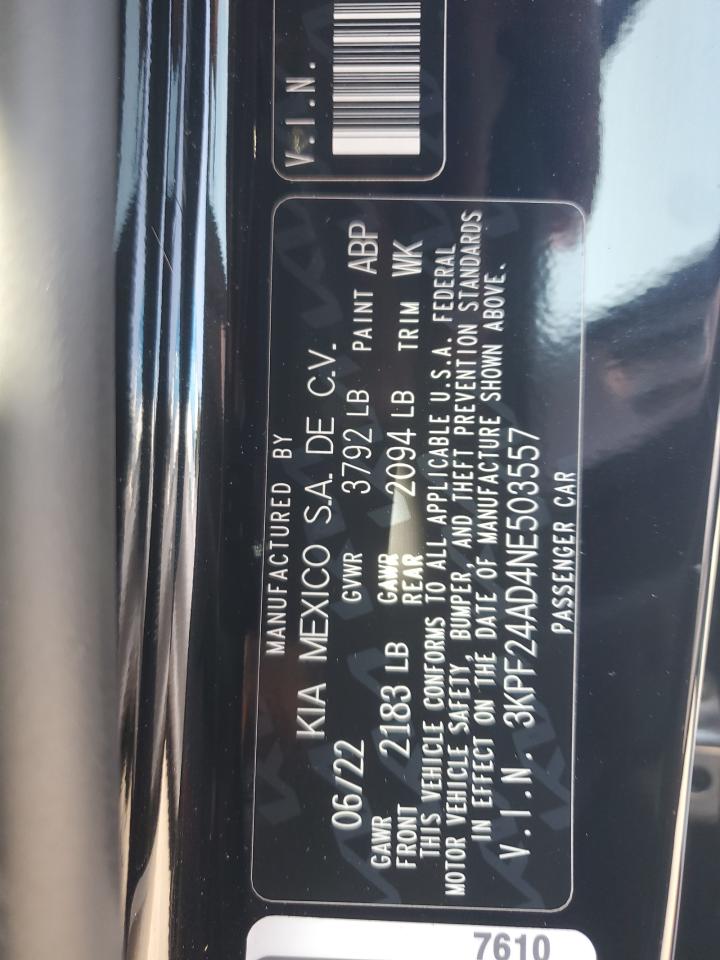 2022 Kia Forte Fe VIN: 3KPF24AD4NE503557 Lot: 68026775