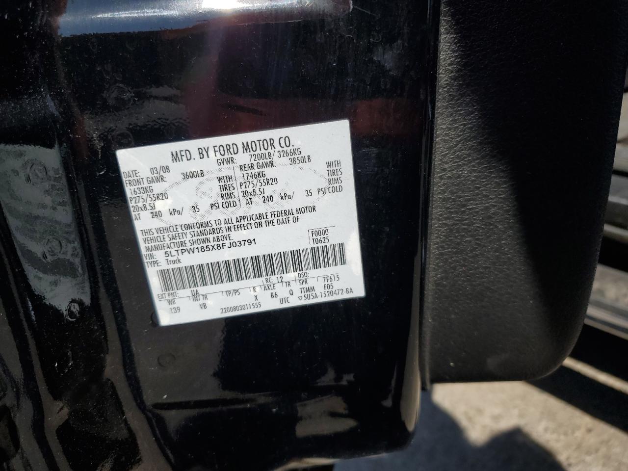 2008 Lincoln Mark Lt VIN: 5LTPW185X8FJ03791 Lot: 67916735