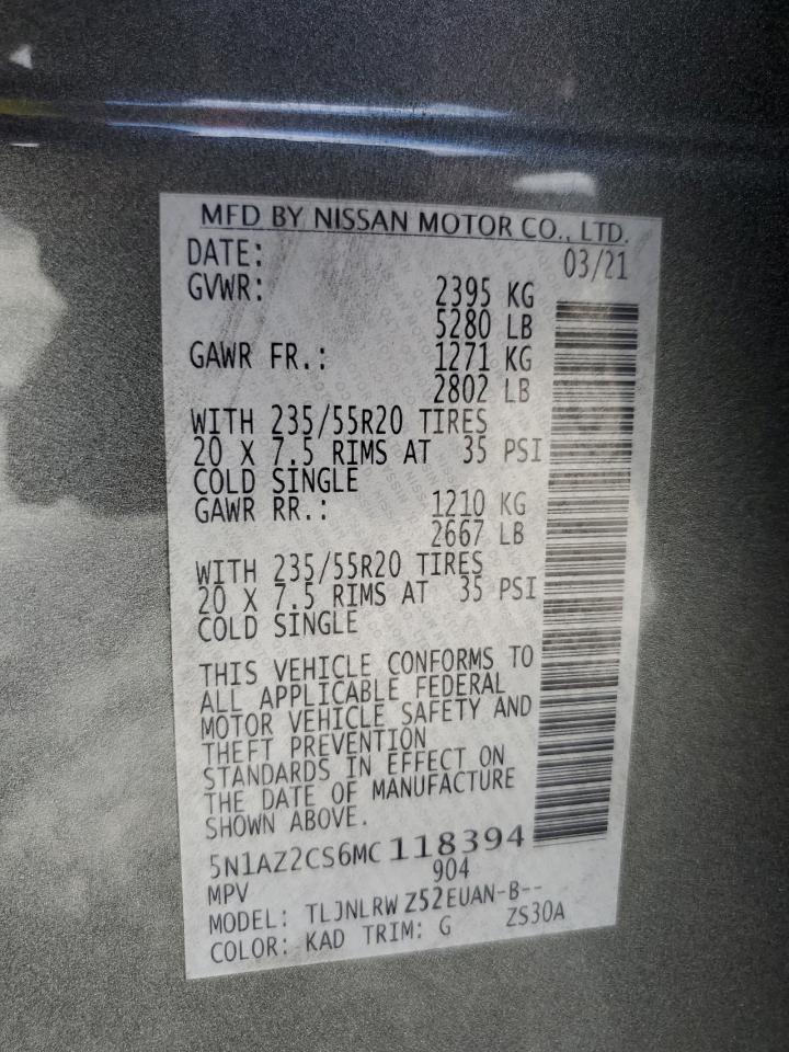 2021 Nissan Murano Sl VIN: 5N1AZ2CS6MC118394 Lot: 67710945