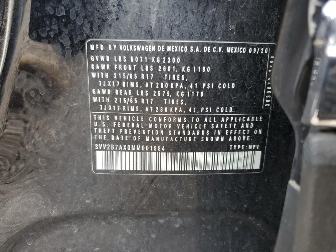2021 Volkswagen Tiguan Se VIN: 3VV2B7AX0MM001984 Lot: 69985025