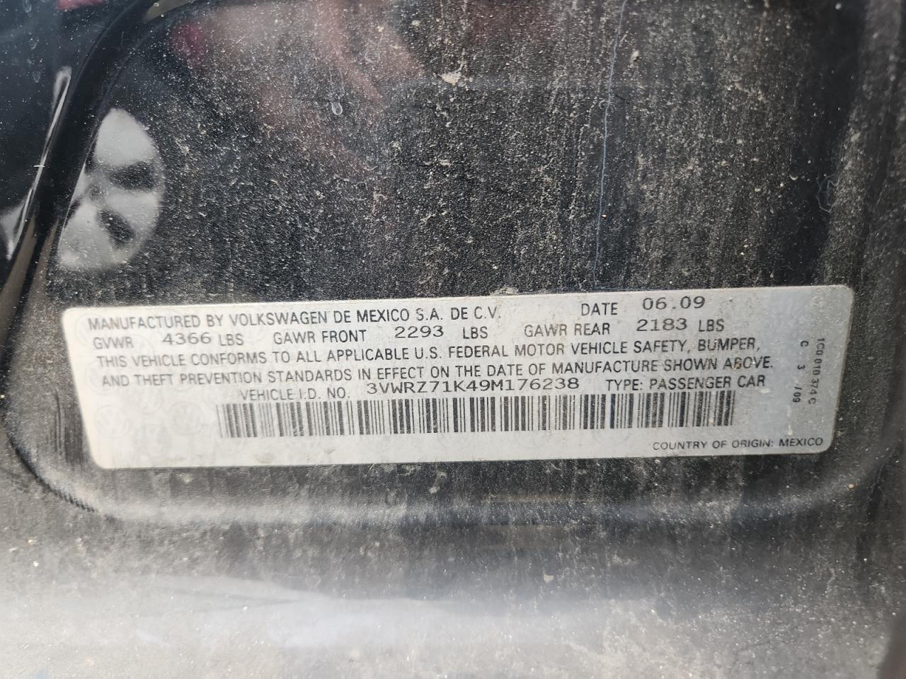 2009 Volkswagen Jetta Se VIN: 3VWRZ71K49M176238 Lot: 67715835