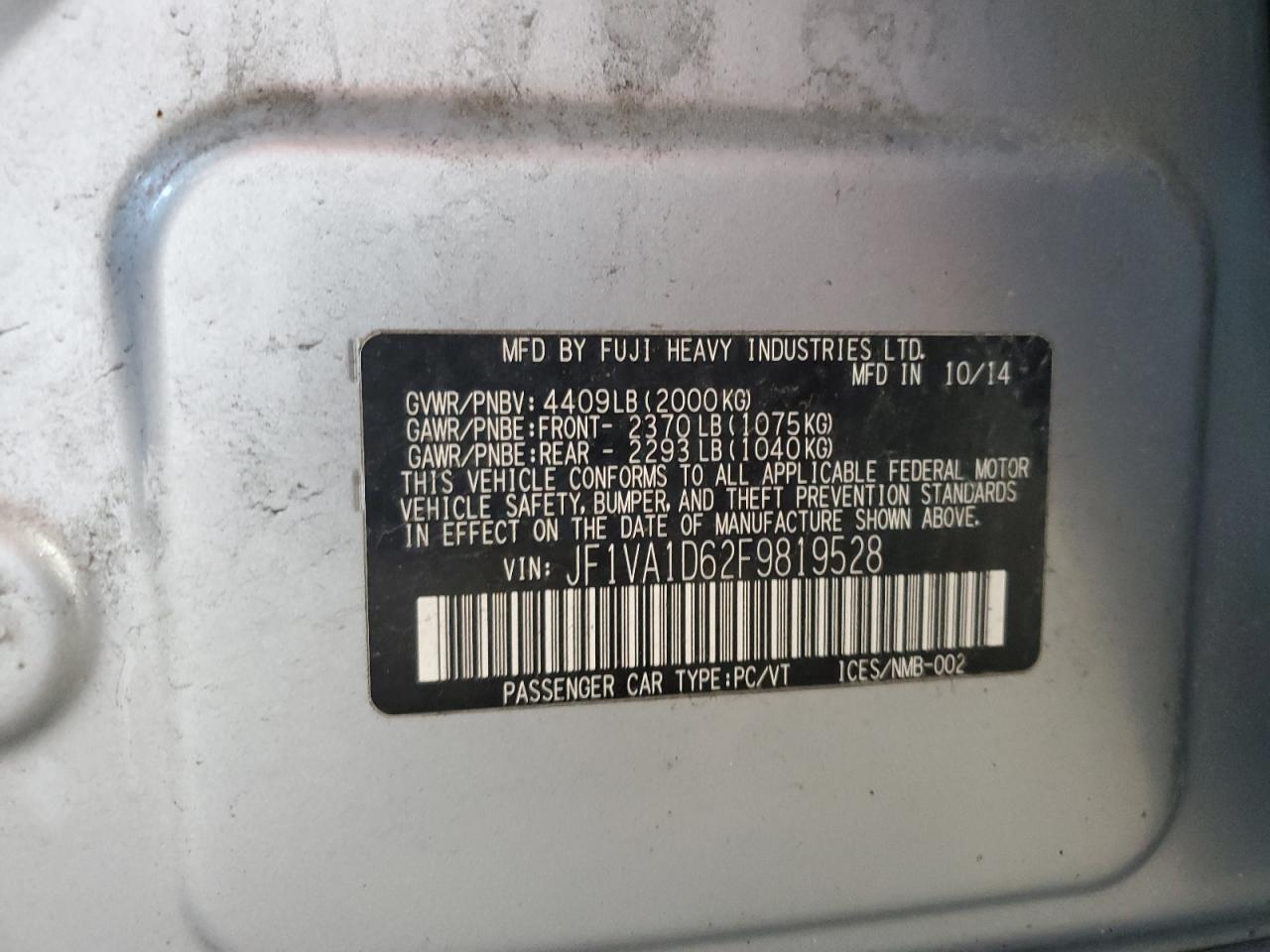 2015 Subaru Wrx Premium VIN: JF1VA1D62F9819528 Lot: 68896245
