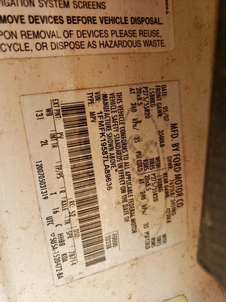 2007 Ford Expedition El Limited VIN: 1FMFK19587LA89636 Lot: 69253145