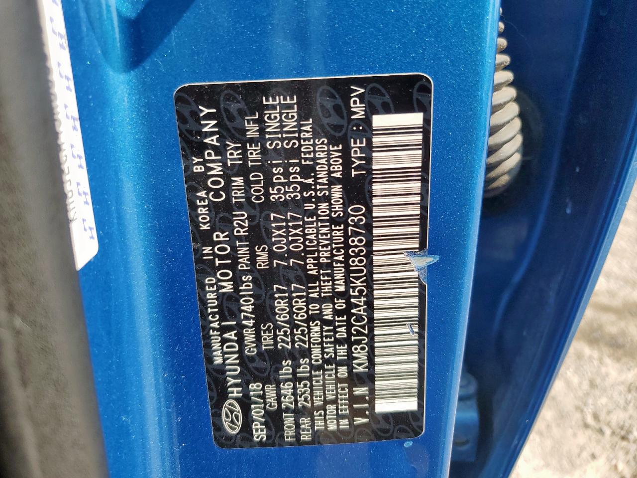 KM8J2CA45KU838730 2019 Hyundai Tucson Se