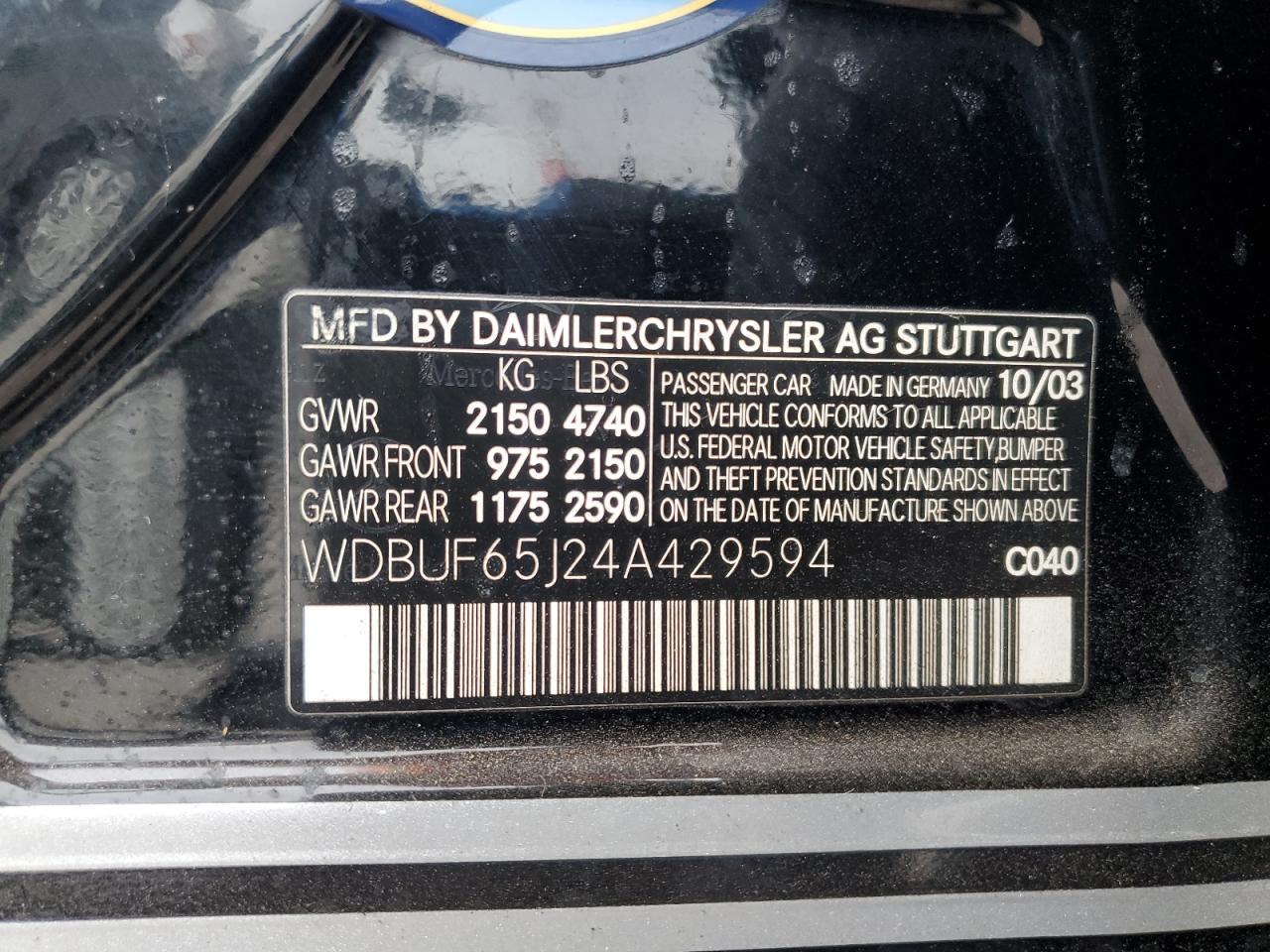 2004 Mercedes-Benz E 320 VIN: WDBUF65J24A429594 Lot: 70544445
