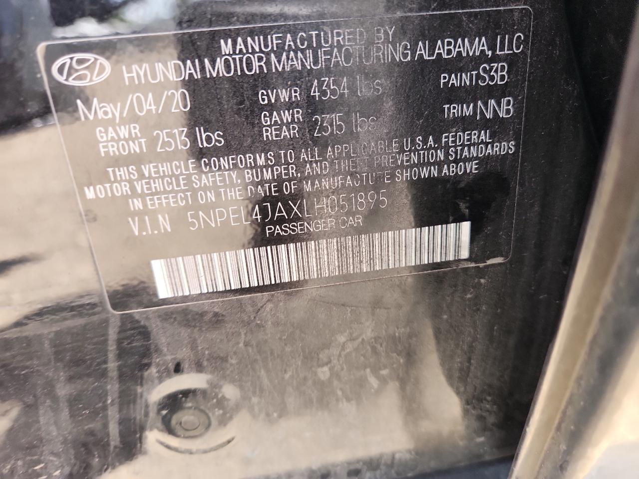 2020 Hyundai Sonata Sel VIN: 5NPEL4JAXLH051895 Lot: 68696705