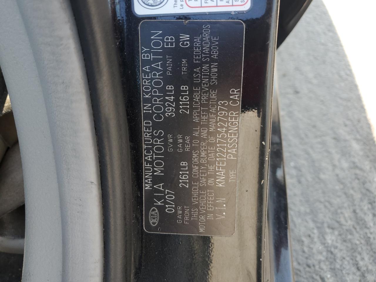 2007 Kia Spectra Ex VIN: KNAFE122175427973 Lot: 69923705