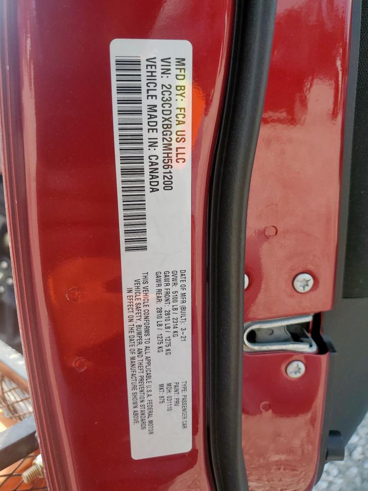 2021 Dodge Charger Sxt VIN: 2C3CDXBG2MH561200 Lot: 67780095