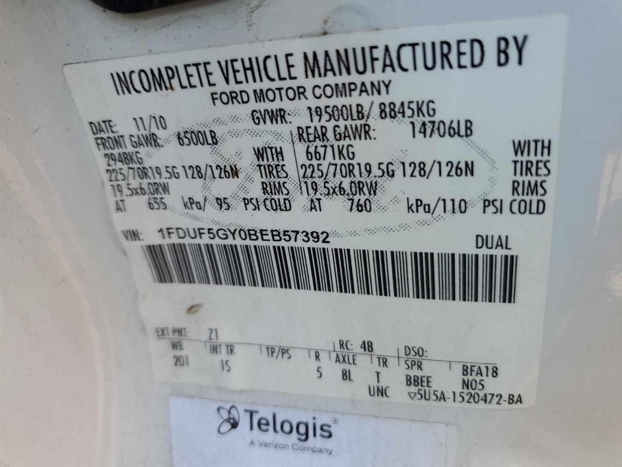 2011 Ford F550 Super - Delivery Truck VIN: 1FDUF5GY0BEB57392 Lot: 86340865