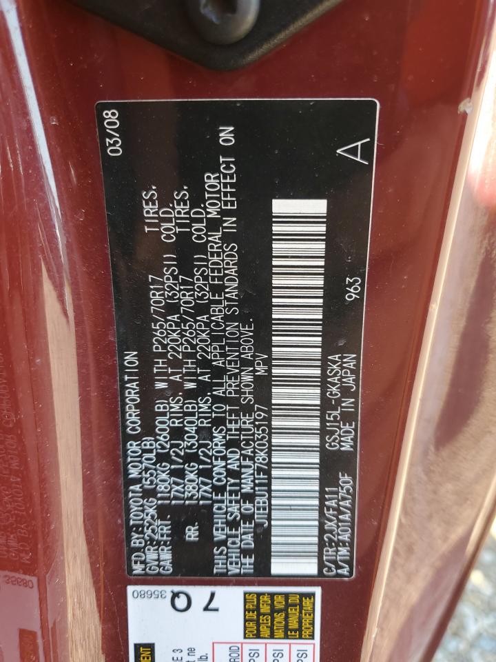 2008 Toyota Fj Cruiser VIN: JTEBU11F78K035197 Lot: 67263875