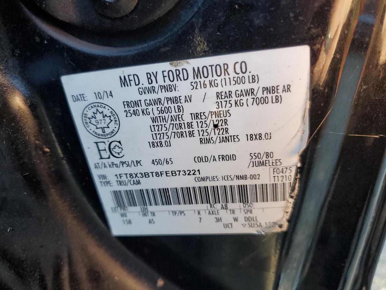 2015 Ford F350 Super Duty VIN: 1FT8X3BT8FEB73221 Lot: 70209615