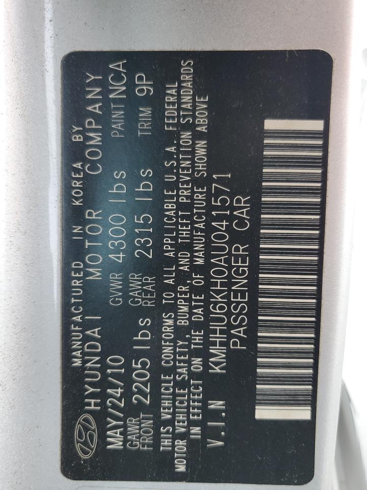 2010 Hyundai Genesis Coupe 3.8L VIN: KMHHU6KH0AU041571 Lot: 70088095