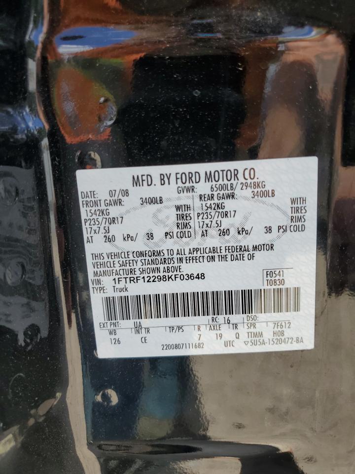 2008 Ford F150 VIN: 1FTRF12298KF03648 Lot: 66498225