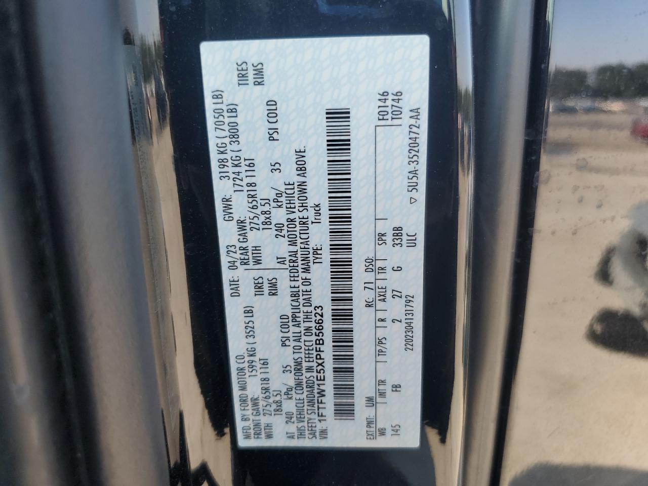 2023 Ford F150 Supercrew VIN: 1FTFW1E5XPFB56623 Lot: 69311425