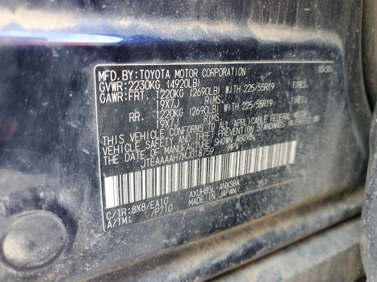 2021 Toyota Venza Le VIN: JTEAAAAH7MJ018759 Lot: 70683325