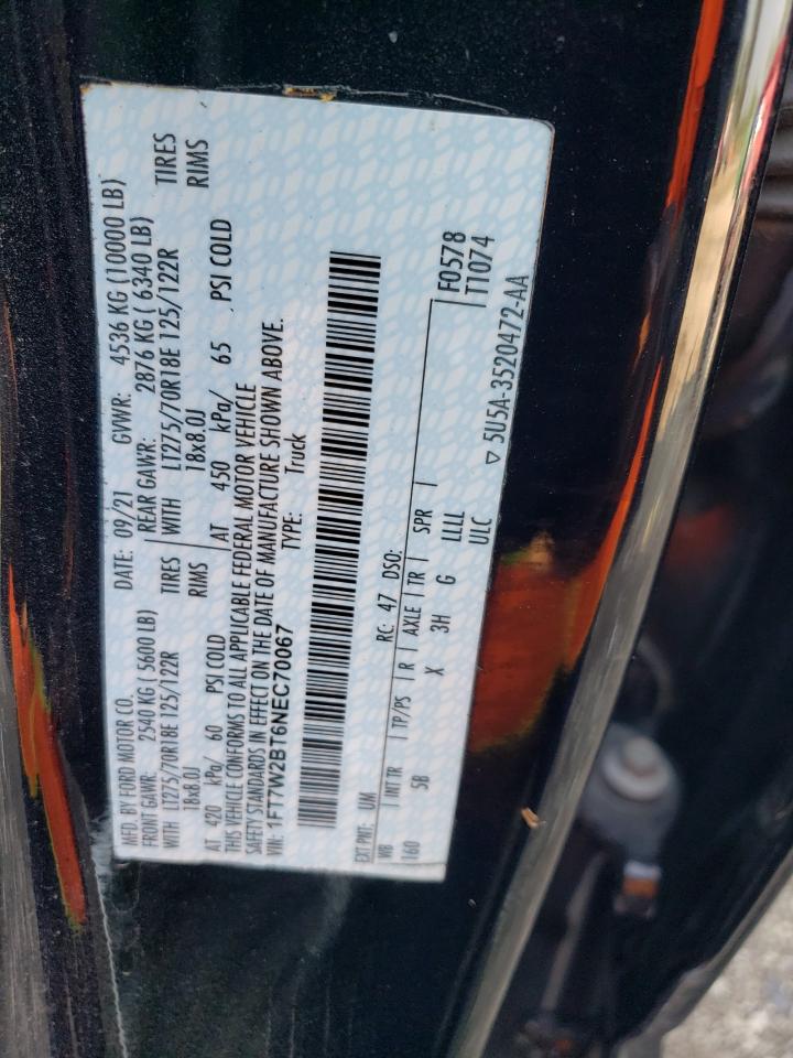 2022 Ford F250 Super Duty VIN: 1FT7W2BT6NEC70067 Lot: 71740335