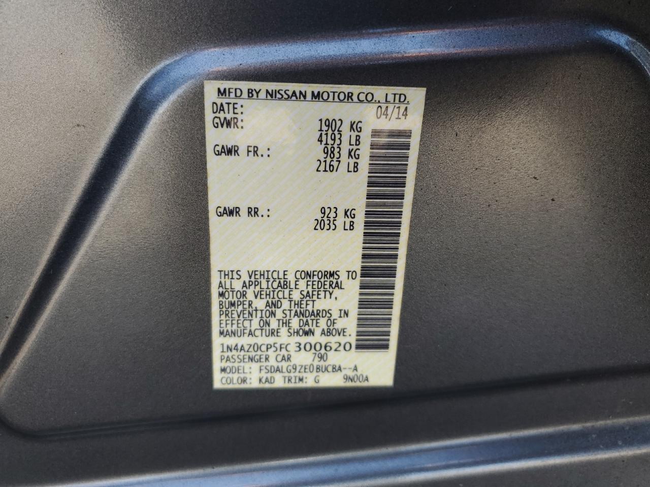 2015 Nissan Leaf S VIN: 1N4AZ0CP5FC300620 Lot: 69009015