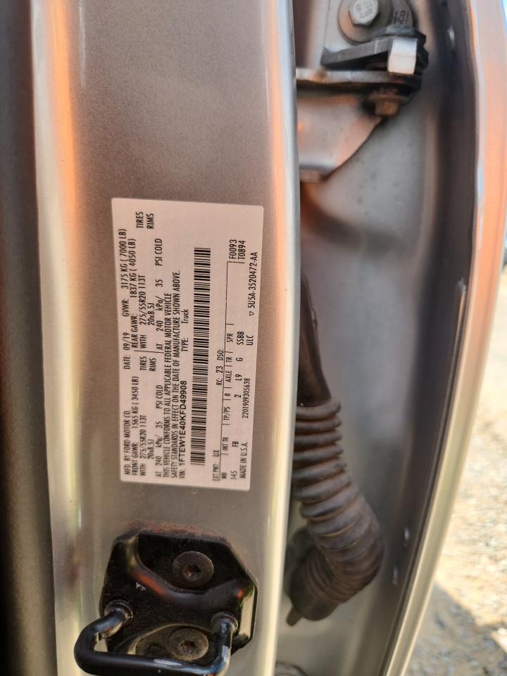 2019 Ford F150 Supercrew VIN: 1FTEW1E40KFD49908 Lot: 68165325