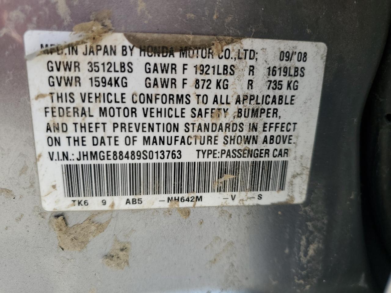 2009 Honda Fit Sport VIN: JHMGE88489S013763 Lot: 69852245