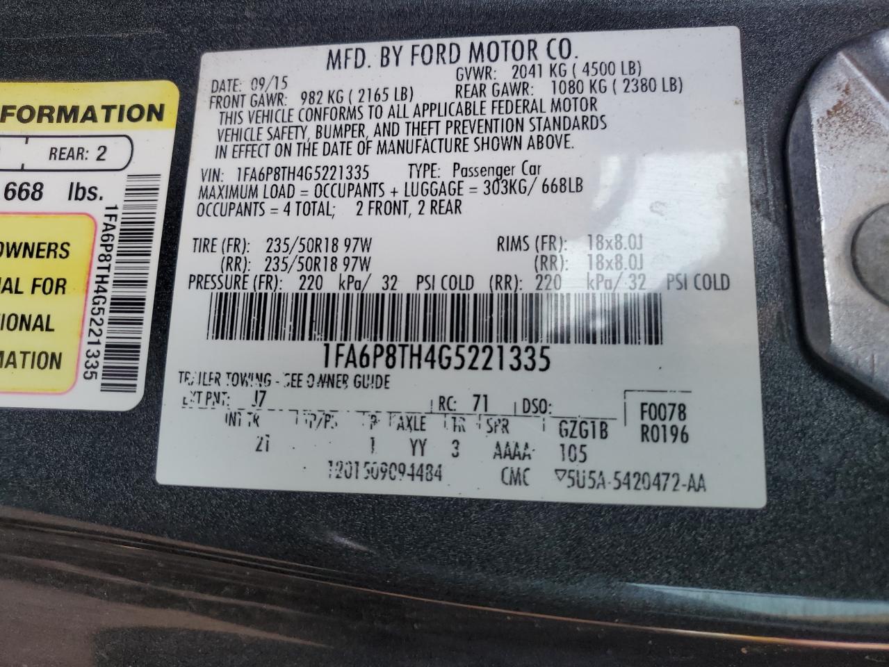 2016 Ford Mustang VIN: 1FA6P8TH4G5221335 Lot: 67642665