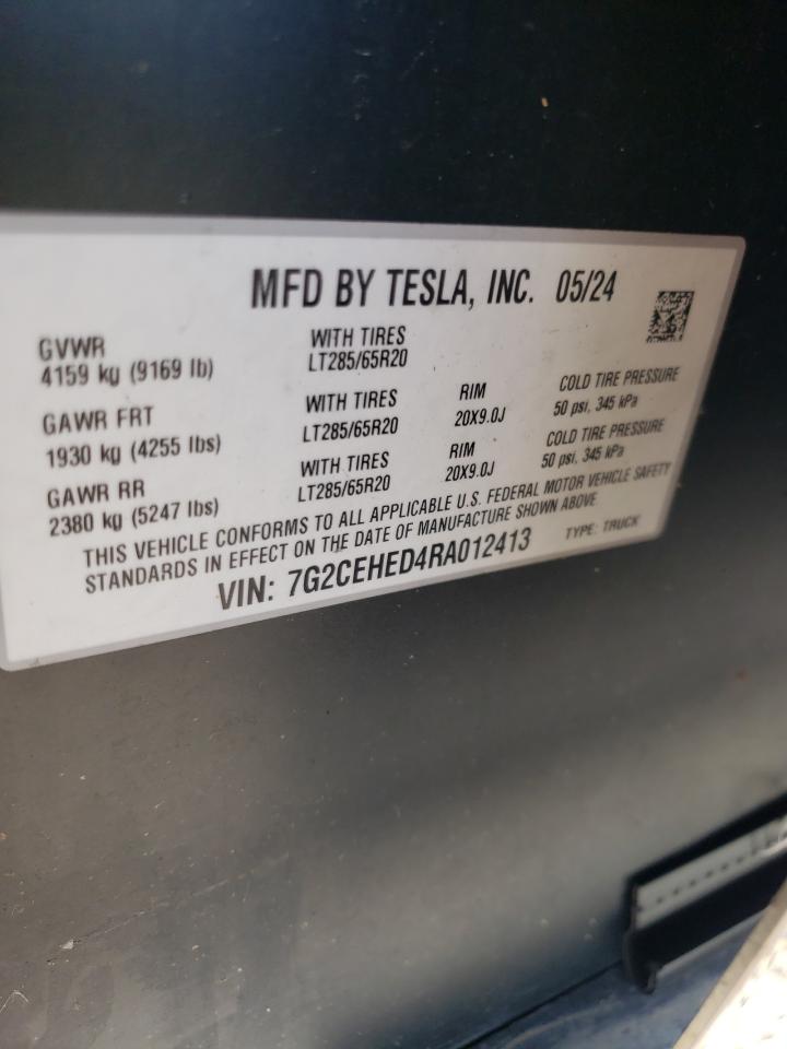 2024 Tesla Cybertruck VIN: 7G2CEHED4RA012413 Lot: 70185505
