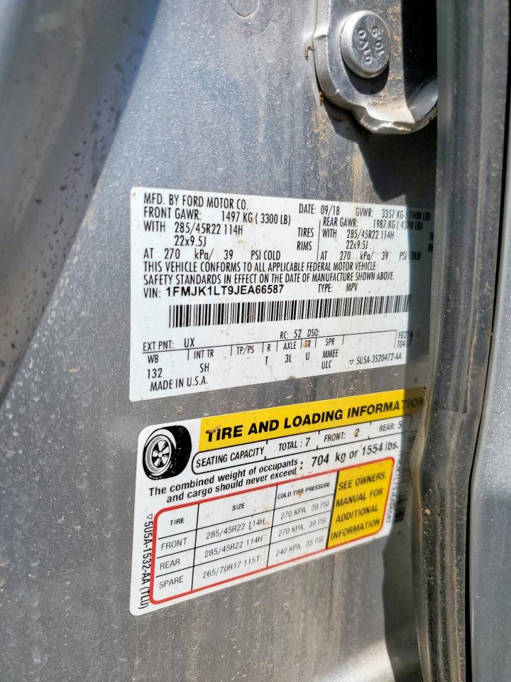 2018 Ford Expedition Max Platinum VIN: 1FMJK1LT9JEA66587 Lot: 69053595