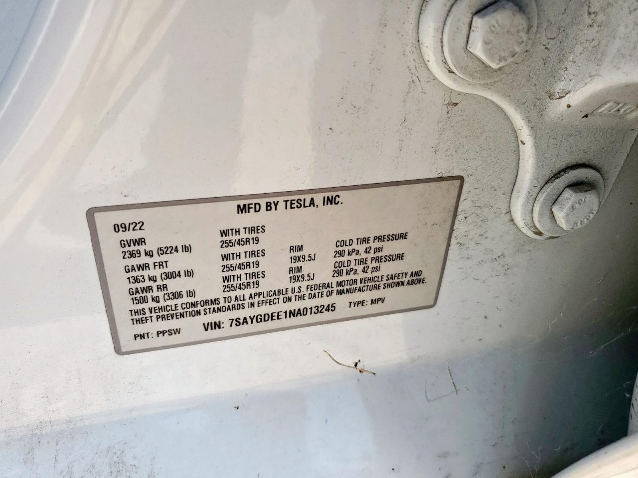 2022 Tesla Model Y VIN: 7SAYGDEE1NA013245 Lot: 70773725