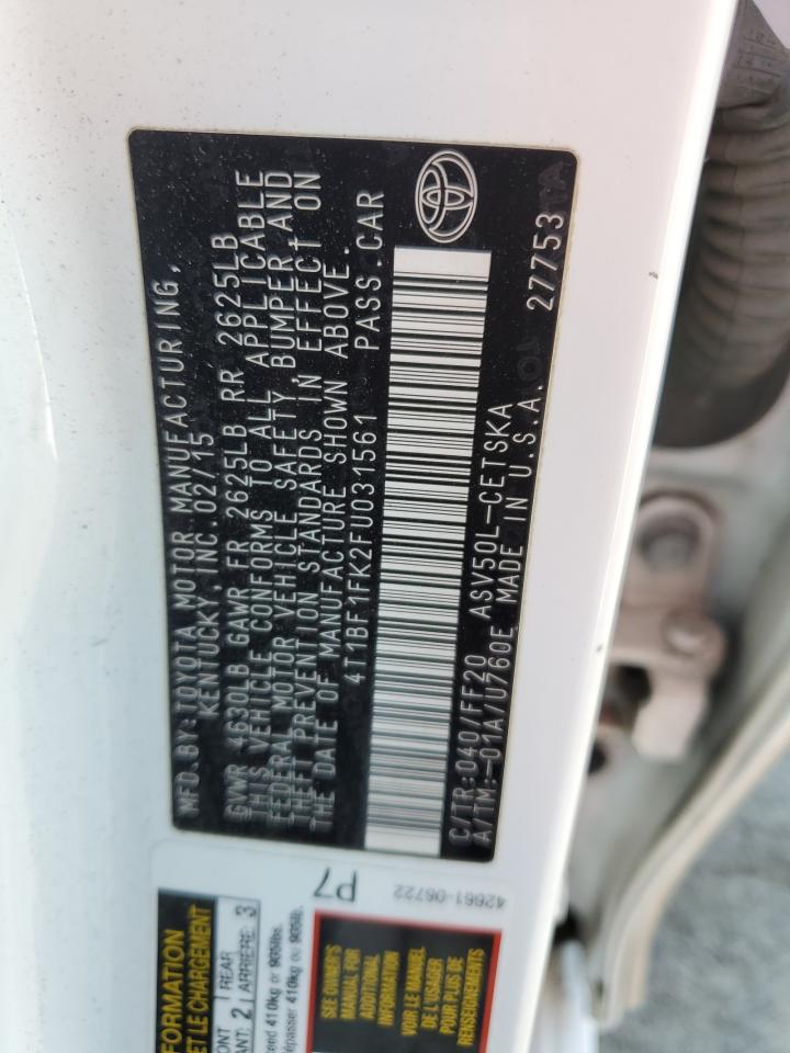 2015 Toyota Camry Le VIN: 4T1BF1FK2FU031561 Lot: 69967015