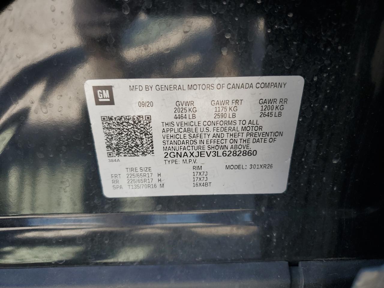 2020 Chevrolet Equinox Lt VIN: 2GNAXJEV3L6282860 Lot: 69239305