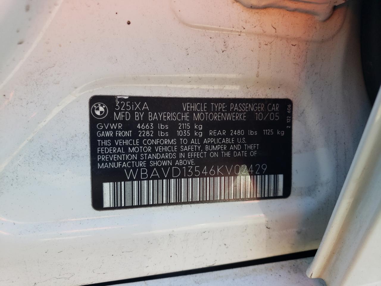 2006 BMW 325 Xi VIN: WBAVD13546KV02429 Lot: 69337885