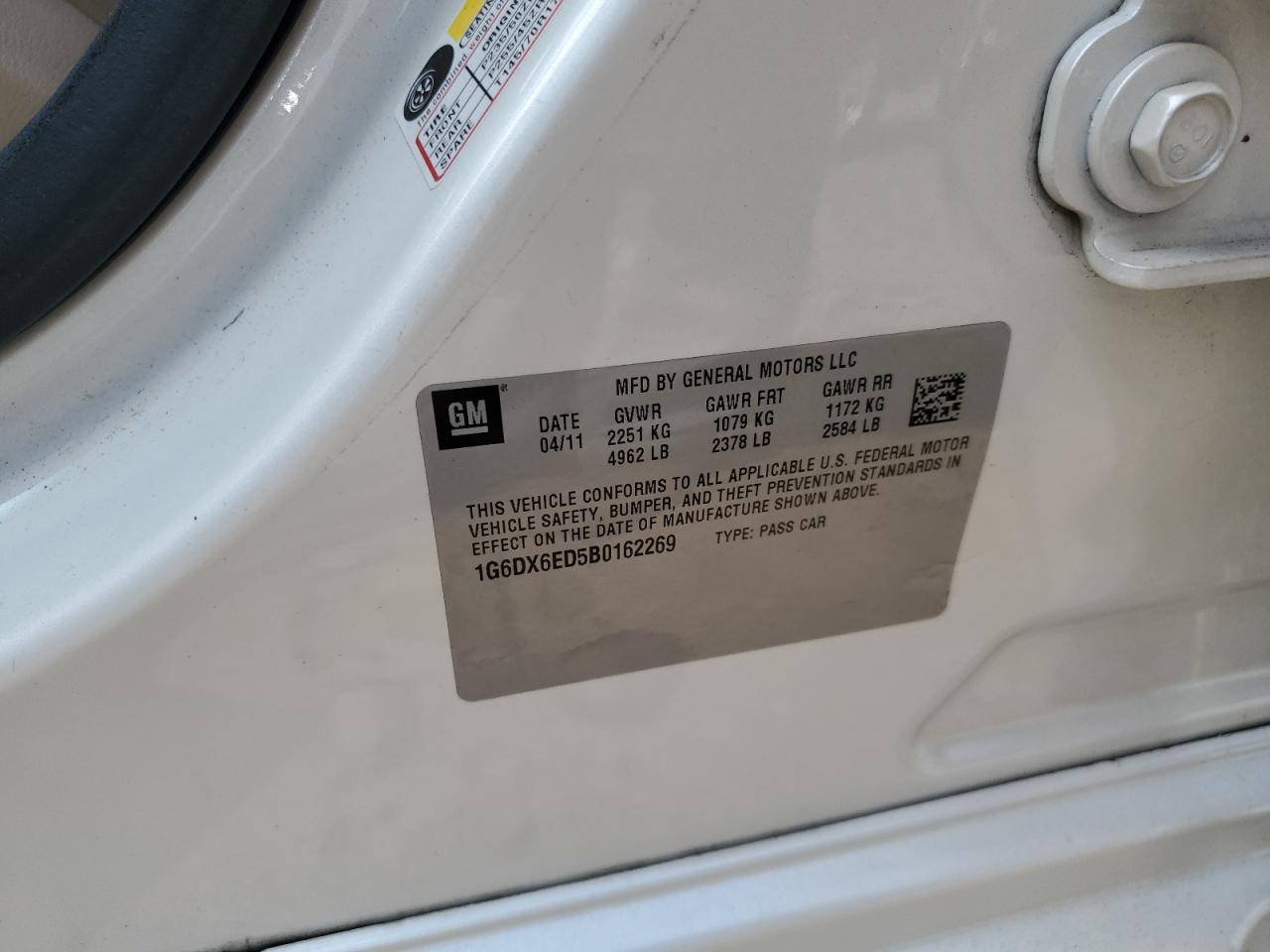 2011 Cadillac Sts Luxury Performance VIN: 1G6DX6ED5B0162269 Lot: 67040655