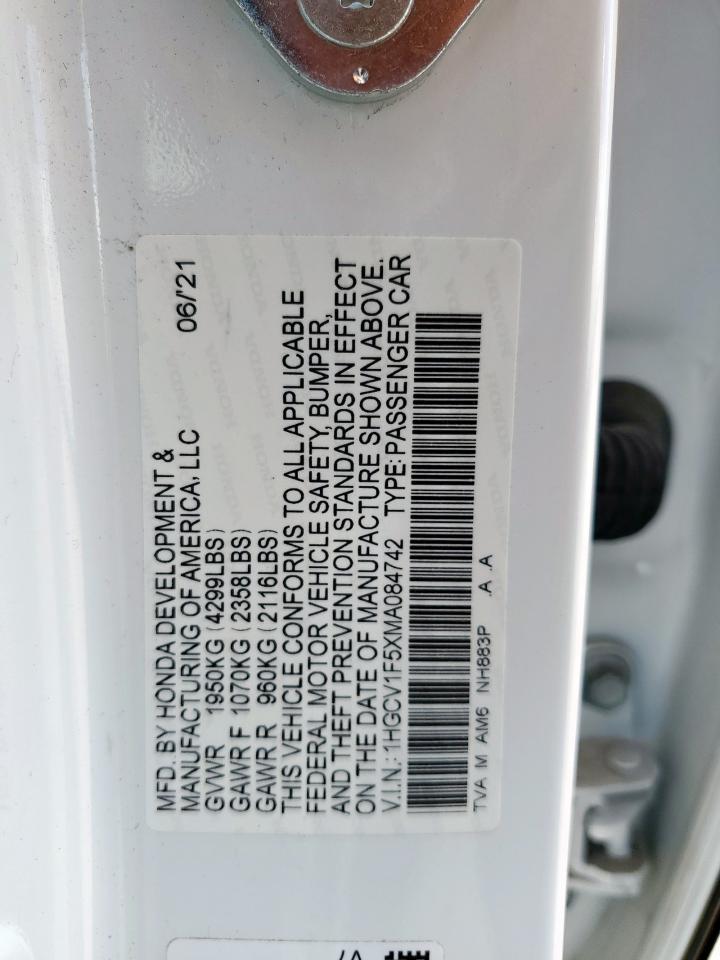 2021 Honda Accord Exl VIN: 1HGCV1F5XMA084742 Lot: 68932855