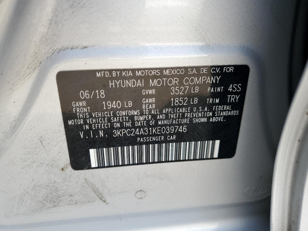 2019 Hyundai Accent Se VIN: 3KPC24A31KE039746 Lot: 69554925