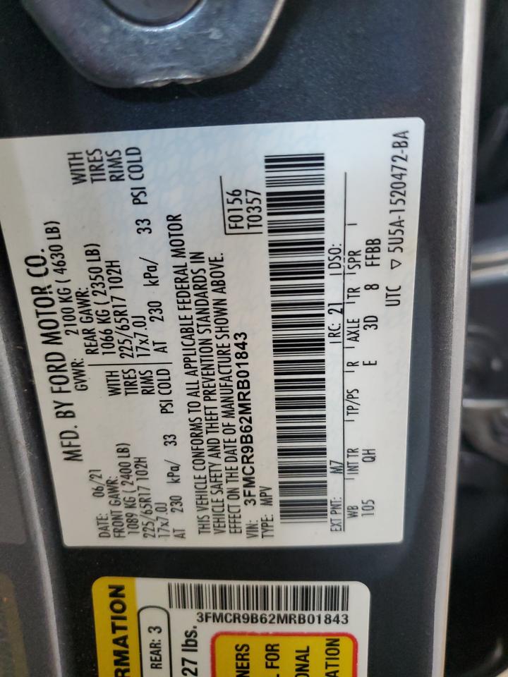 2021 Ford Bronco Sport Big Bend VIN: 3FMCR9B62MRB01843 Lot: 68910435