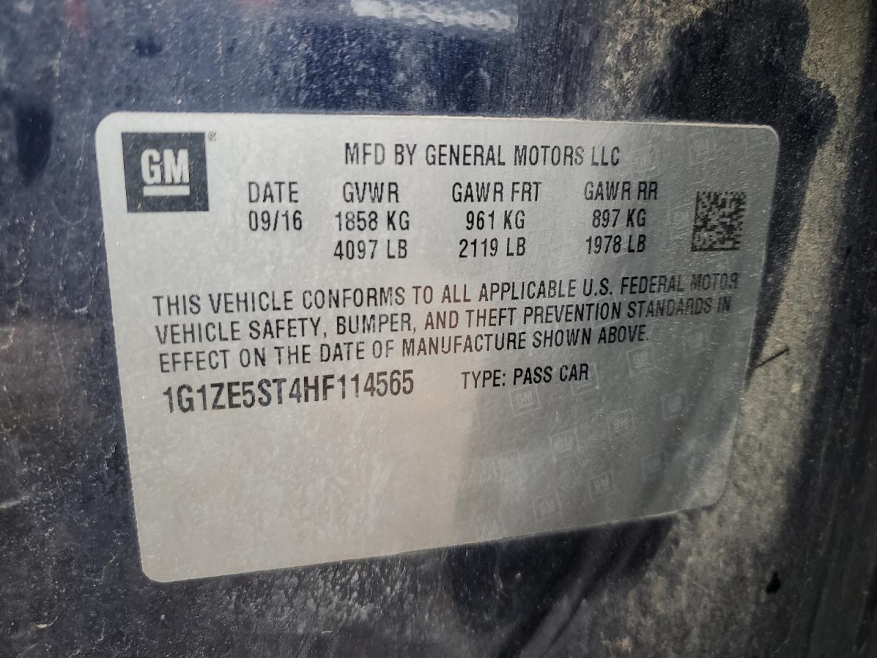 2017 Chevrolet Malibu Lt VIN: 1G1ZE5ST4HF114565 Lot: 70654515