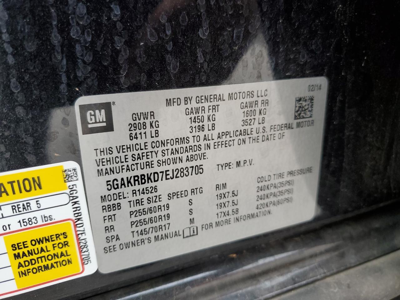 2014 Buick Enclave VIN: 5GAKRBKD7EJ283705 Lot: 70052675